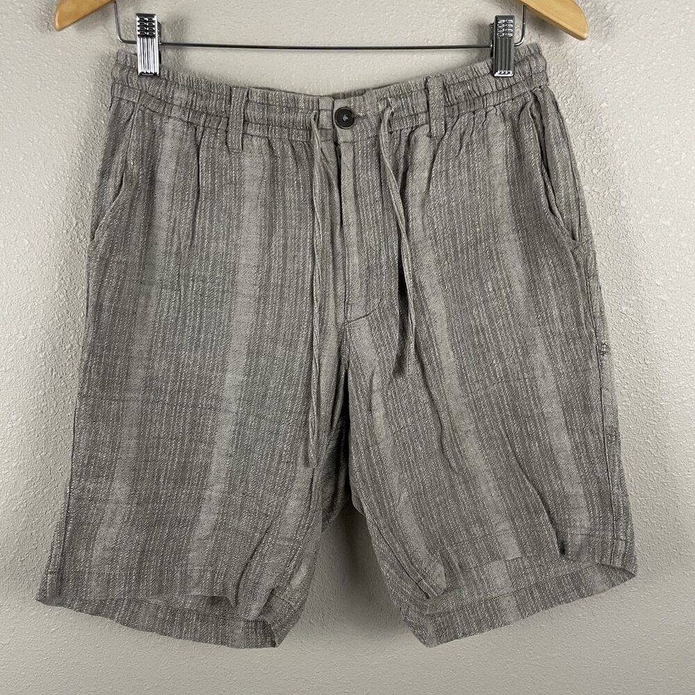 Kardo Mens M Gray Striped 100% Cotton Drawstring Short